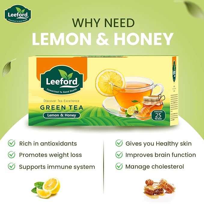 Leeford Green Tea Lemon With Honey - 25 Bags (Pack of 2)